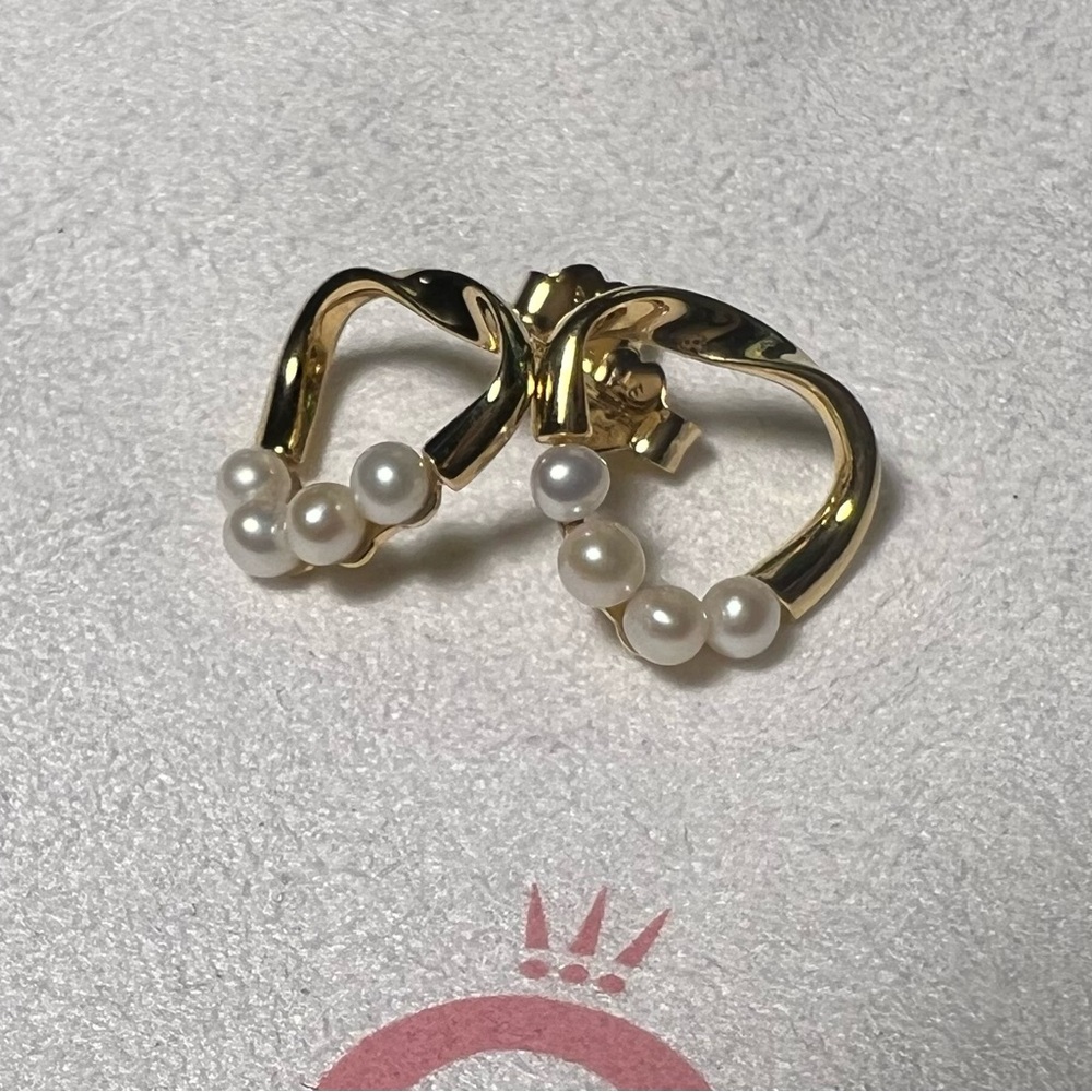 PANDORA 14k plated Freshwater Cultured Pearls Stud Earrings. AUTHENTIC!